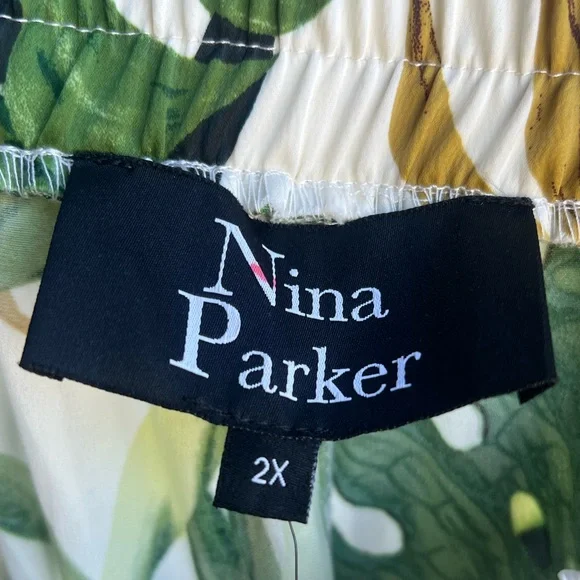 🆕 🌿Nina Parker x Macy’s Palm Leaf Tropical Wide Leg Pants Beach Chic Size 2X 🌿 - Picture 7 of 11